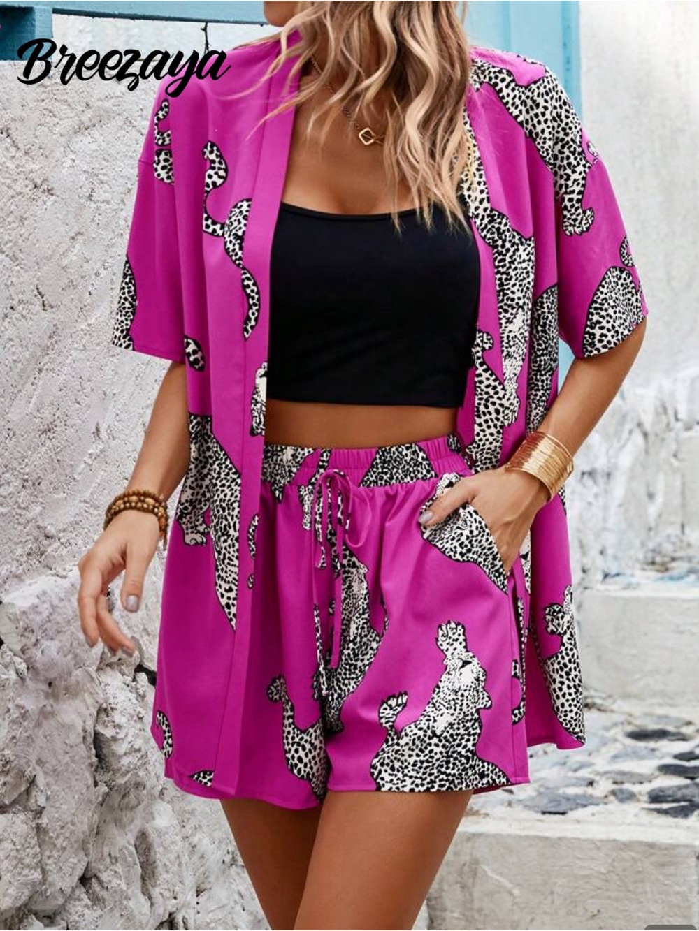 Fuchsia Leopard Print Two-Piece Summer Set - brand new!